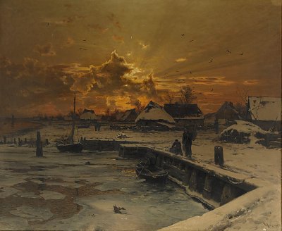 Fischerdorf in der Winterszeit von Walter Moras als Kunstdruck auf Leinwand