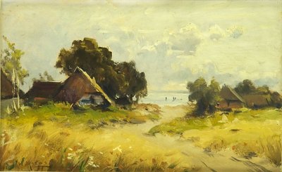 Fischerkaten an der Ostsee von Walter Moras als Kunstdruck auf Leinwand