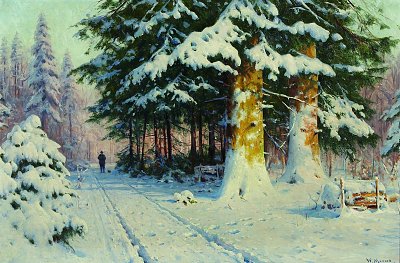 Jaeger im Winterwald von Walter Moras als Kunstdruck auf Leinwand