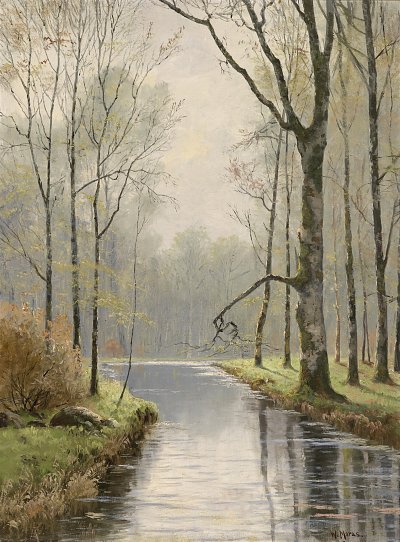 Motiv aus dem Spreewald von Walter Moras als Kunstdruck auf Leinwand