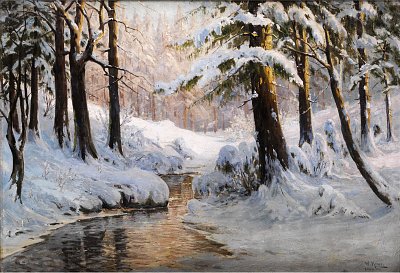 Verschneite Waldlandschaft von Walter Moras als Kunstdruck auf Leinwand