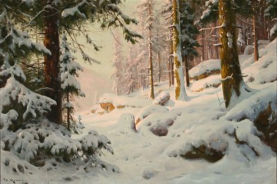 Waldszene zur Winterszeit von Walter Moras als Kunstdruck auf Leinwand