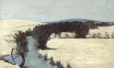 Winterlandschaft mit Fluss von Walter Moras als Kunstdruck auf Leinwand