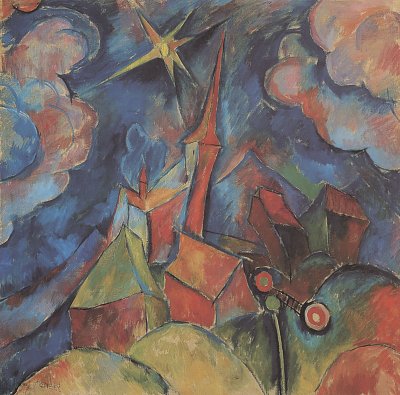 Kirche mit Sonne von Walter Ophey als Kunstdruck auf Leinwand