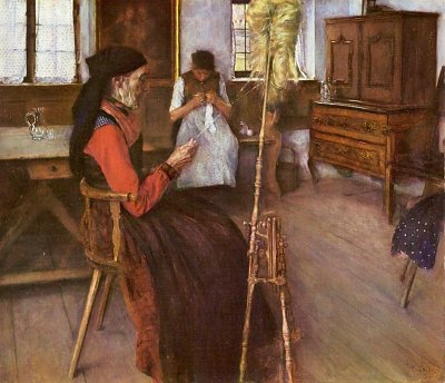 Die Spinnerin von Wilhelm-Leibl als Kunstdruck auf Leinwand