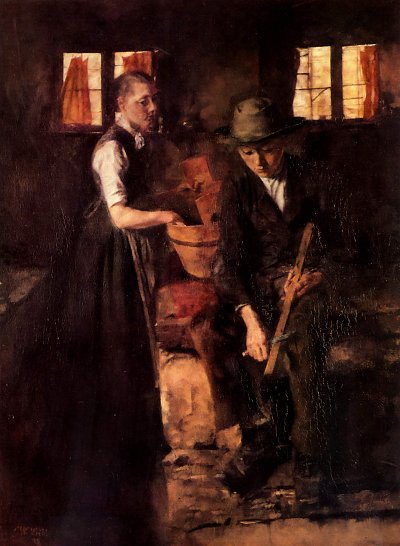 In der Küche von Wilhelm-Leibl als Kunstdruck auf Leinwand