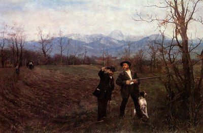Leibl und Sperl auf der Hühnerjagd von Wilhelm Leibl als Kunstdruck auf Leinwand