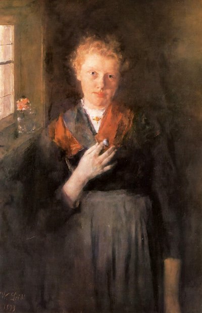 Mädchen am Fenster von Wilhelm-Leibl als Kunstdruck auf Leinwand