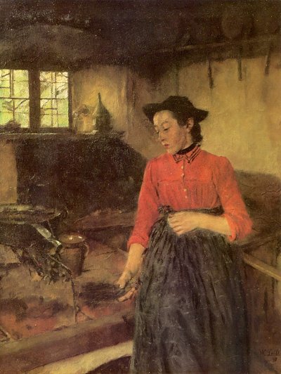 Mädchen am Herd von Wilhelm-Leibl als Kunstdruck auf Leinwand