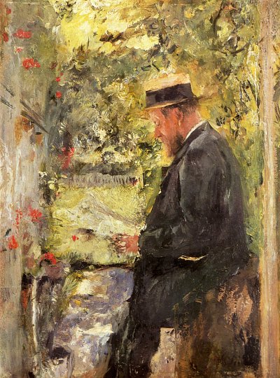 Porträt des Tierarztes Dr. Reindl in der Laube von Wilhelm Leibl als Kunstdruck auf Leinwand
