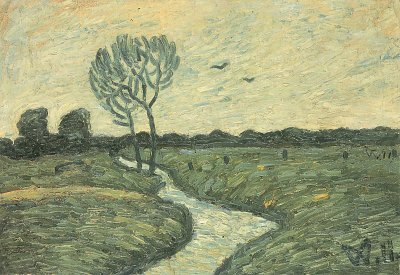 Blaugelbe Flusslandschaft von Wilhelm-Morgner als Kunstdruck auf Leinwand