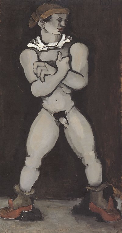 Großer männlicher Akt mit gekreuzten Armen von Wilhelm Morgner als Kunstdruck auf Leinwand
