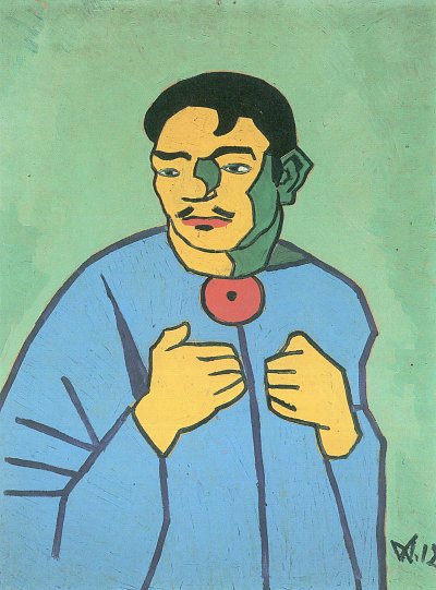 Selbstbildnis als Pierrot von Wilhelm Morgner als Kunstdruck auf Leinwand