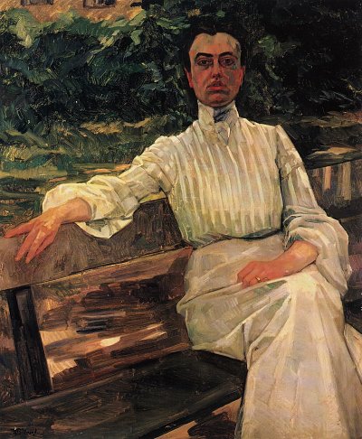 Alice Trübner auf der Gartenbank von Wilhelm-Trübner als Kunstdruck auf Leinwand