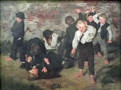 Balgende Buben von Wilhelm Trübner als Kunstdruck auf Leinwand