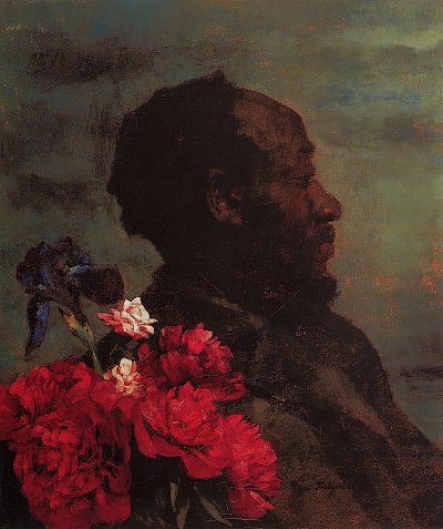 Mohr mit Pfingstrosen von Wilhelm-Trübner als Kunstdruck auf Leinwand