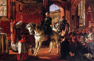 Tilly reitet während der Schlacht bei Wimpfen in die Dominikanerkirche von Wilhelm Trübner als Kunstdruck auf Leinwand