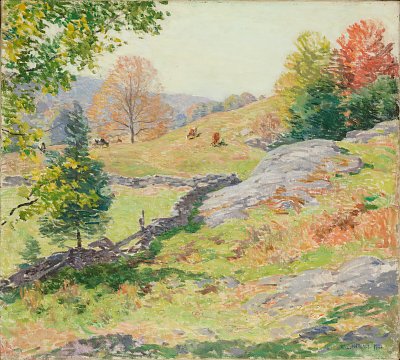 Hillside Pastures von Willard Leroy Metcalf als Kunstdruck auf Leinwand