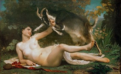 Bacchante lutinant une chevre von William Adolphe Bouguereau als Kunstdruck auf Leinwand