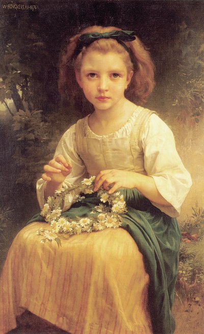 Child Braiding A Crown von William Adolphe Bouguereau als Kunstdruck auf Leinwand