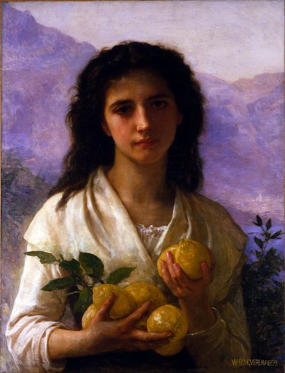 Girl Holding Lemons von William Adolphe Bouguereau als Kunstdruck auf Leinwand