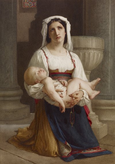 Italian Peasant Kneeling with Child von William Adolphe Bouguereau als Kunstdruck auf Leinwand