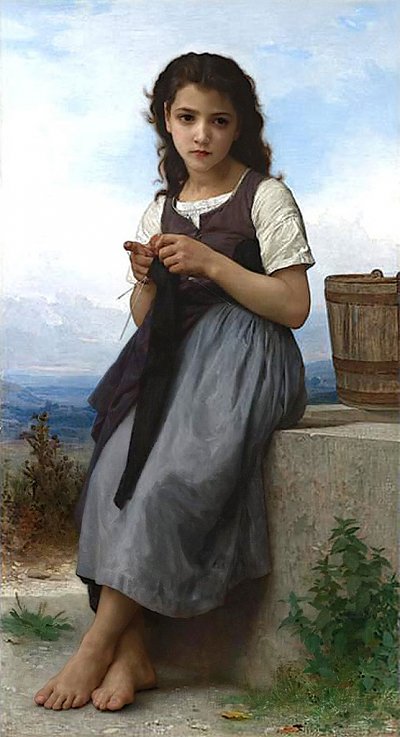 Little Knitter von William Adolphe Bouguereau als Kunstdruck auf Leinwand