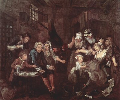 Der Lebensweg eines Wuestlings Szene Das Gefaengnis von William Hogarth als Kunstdruck auf Leinwand