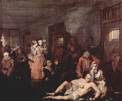 Der Lebensweg eines Wuestlings Szene Das Irrenhaus von William Hogarth als Kunstdruck auf Leinwand