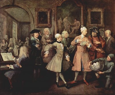Der Lebensweg eines Wuestlings Szene Der Morgenempfang von William Hogarth als Kunstdruck auf Leinwand