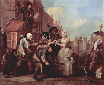 Der Lebensweg eines Wuestlings von William Hogarth als Kunstdruck auf Leinwand