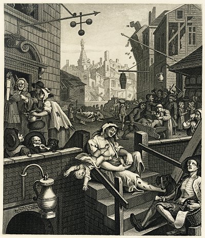 Gin Lane von William Hogarth als Kunstdruck auf Leinwand