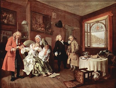 Mariage a la Mode Szene Selbstmord de Comtesse von William Hogarth als Kunstdruck auf Leinwand