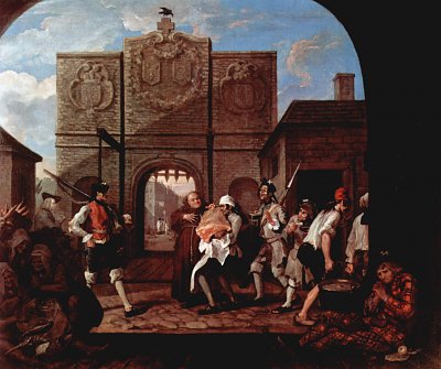 Vor dem Tor von Calais von William Hogarth als Kunstdruck auf Leinwand