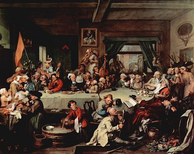 Wahlzyklus Szene Das Bankett von William Hogarth als Kunstdruck auf Leinwand