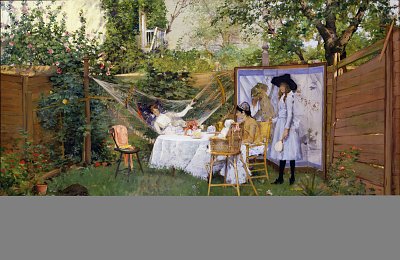 Open Air Breakfast von William Merritt Chase als Kunstdruck auf Leinwand
