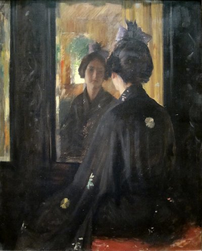 The Mirror von William Merritt Chase als Kunstdruck auf Leinwand