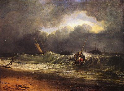 Fischer am windgeschuetzten Ufer im einem Windstoss von William Turner als Kunstdruck auf Leinwand