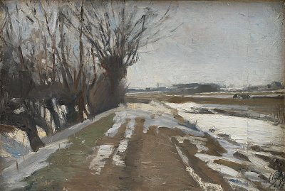 Albert Gottschalk Winter Landscape Utterslev near Copenhagen von Einzelne als Kunstdruck auf Leinwand
