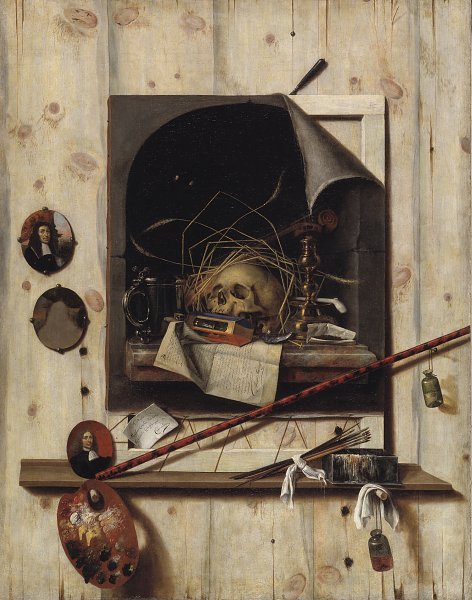 Kunstdruck Cornelius Norbertus Gijsbrechts Trompe l oeil with Studio Wall and Vanitas Still Life von einzelne als Leinwandbild