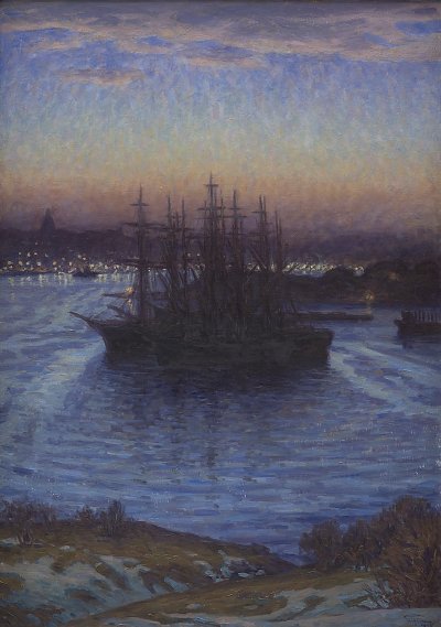 Eugen Ships at Anchor Winter von Einzelne als Kunstdruck auf Leinwand
