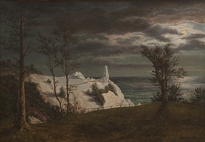F Sodring The Summer Spire on the Chalk Cliffs of the Island Mon. Moonlight von Einzelne als Kunstdruck auf Leinwand