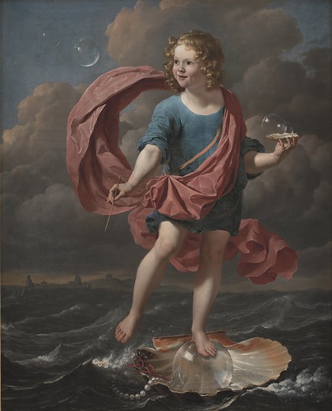 Kunstdruck Karel Dujardin oy Blowing Soap Bubbles. Allegory on the Transitoriness and the Brevity of Life von einzelne als Leinwandbild