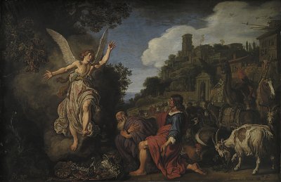 Lastman Pieter The Angel Raphael Takes Leave of Old Tobit and his Son Tobias von Einzelne als Kunstdruck auf Leinwand