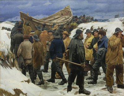 Michael Ancher The Lifeboat is Taken through the Dunes von Einzelne als Kunstdruck auf Leinwand