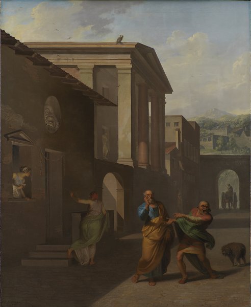 Kunstdruck Nicolai Abildgaard The Midwife Taking Leave of the girl from Andros From Terences Andria von einzelne als Leinwandbild