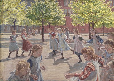 Peter Hansen Playing Children Enghave Square von Einzelne als Kunstdruck auf Leinwand