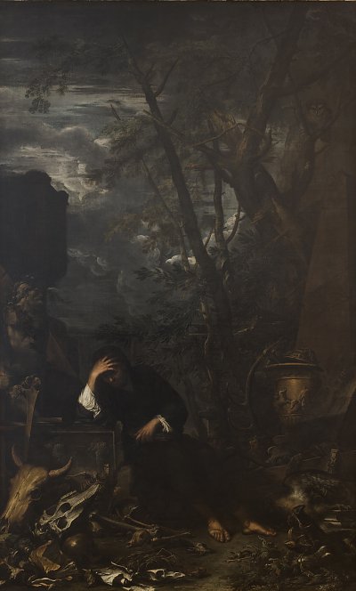 Rosa Salvator Democritus in Meditation von Einzelne als Kunstdruck auf Leinwand