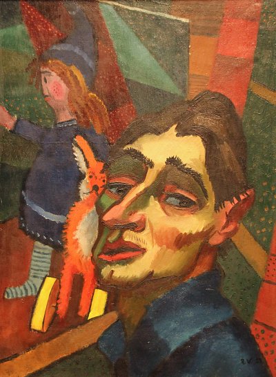 Rudolf Wacker_Selbstbildnis mit Puppe von Einzelne als Kunstdruck auf Leinwand