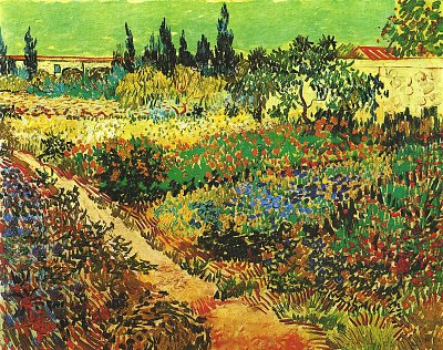 Bluehender Garten mit Pfad von van Gogh als Kunstdruck auf Leinwand